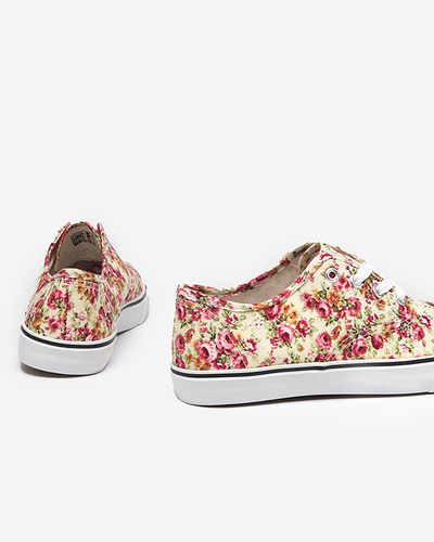 Cremefarbene Damen-Sneaker mit Blumen Surfi - Footwear