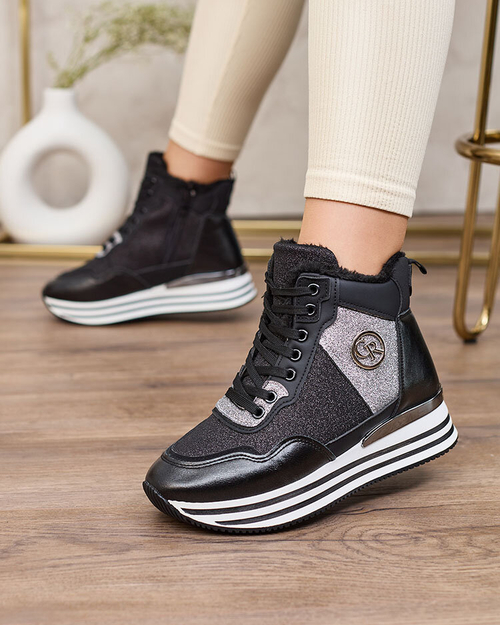 Royalfashion Жіночі спортивні чорні кросівки з блискітками Kawellas