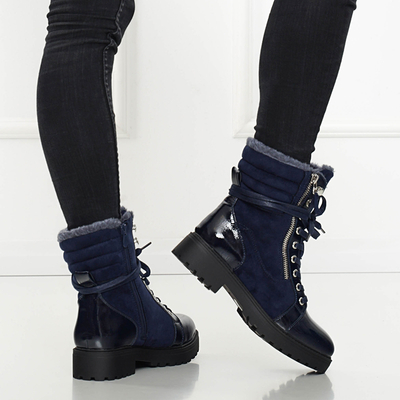 Damen Stiefel marineblau teilweise lackiert Ginoko - Schuhe