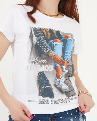 Weißes Damen-T-Shirt mit Aufdruck - Kleidung