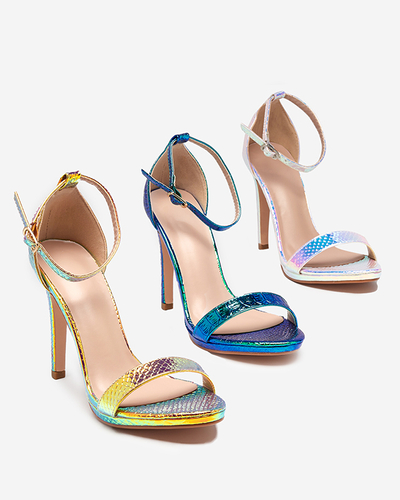 Goldene holografische Damensandalen auf einem Fasiro-Stiletto - Schuhe