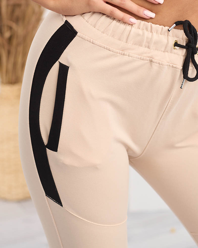 Beige Damen-Jogginghose mit Einsätzen- Kleidung