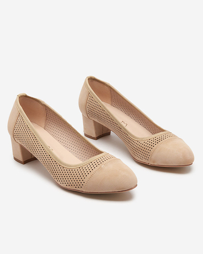 Durchbrochene Damenpumps auf Säule in Beige Pollam - Schuhe