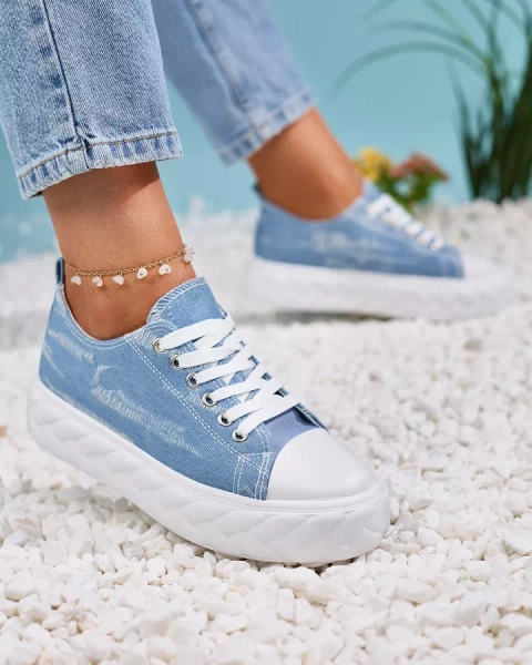 Royalfashion Blaue Damen Denim Sneakers mit geriebenem Nerolera