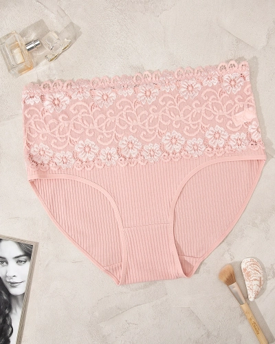 Трусики максі Royalfashion рожеві з мереживом PLUS SIZE