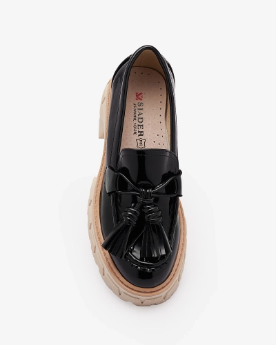 Schwarz lackierte Damenmokassins mit Quasten Kaipo- Footwear