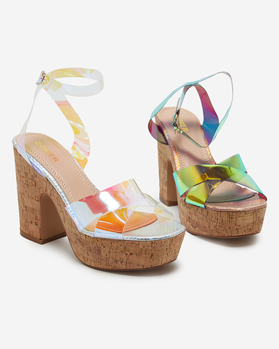 Roségoldene holografische Damensandalen auf dem Pfosten Tenssy - Schuhe