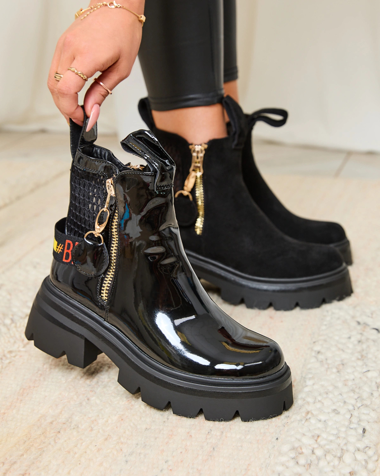 Royalfashion Damen Lackstiefel Damenstiefel Spitze Boots Mit