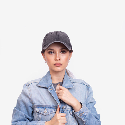 Damen-Baseballmütze aus schwarzem Jeansstoff - Accessoires