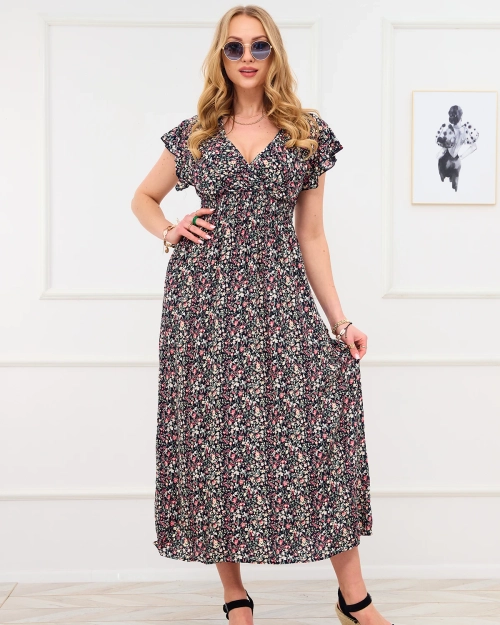 Жіноча темно-синя квіткова максі-сукня - Одяг