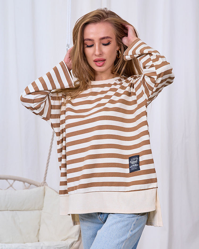 Royalfashion Lange Damenbluse mit braunen Streifen