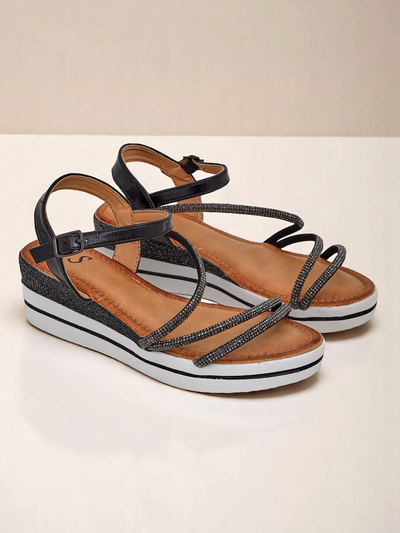 Royalfashion Damensandalen mit Keilabsatz und Strass Ballosa