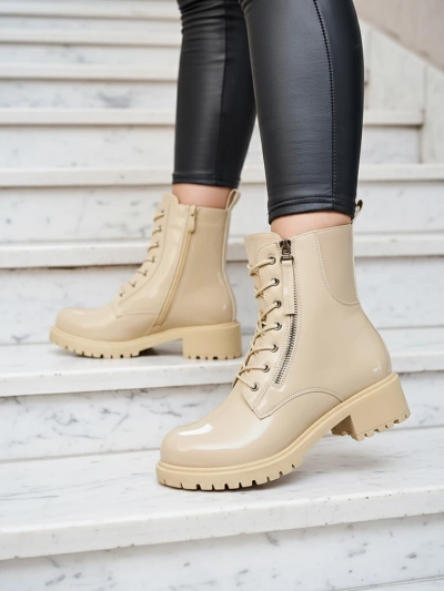 Royalfashion Beige Öko-Leder Damen Seddaga Baggerstiefel