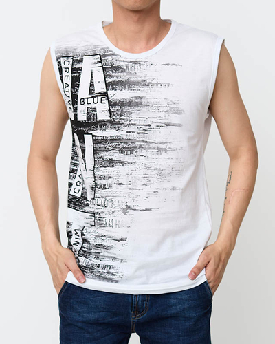Weißes ärmelloses bedrucktes Herren-T-Shirt - Kleidung
