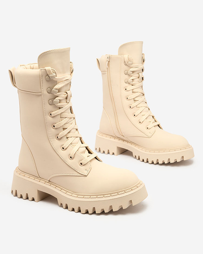 Жіночі черевики на шнурівці Royalfashion бежеві Vifititi