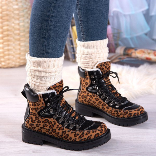 Чоботи з леопардовим принтом, утеплені дублянкою Дорі - Взуття