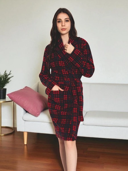 Damen-Morgenmantel in Rot und Marineblau - Kleidung