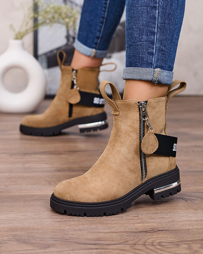 Royalfashion Braune Stiefel aus Öko-Wildleder mit Riemen und Reißverschlüssen Redmisala