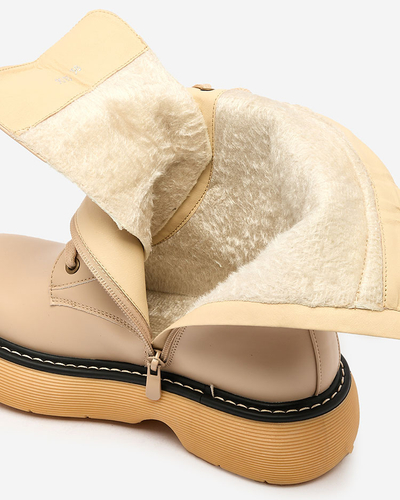 Royalfashion Beige Damen Schnürstiefel mit fester Sohle Diret