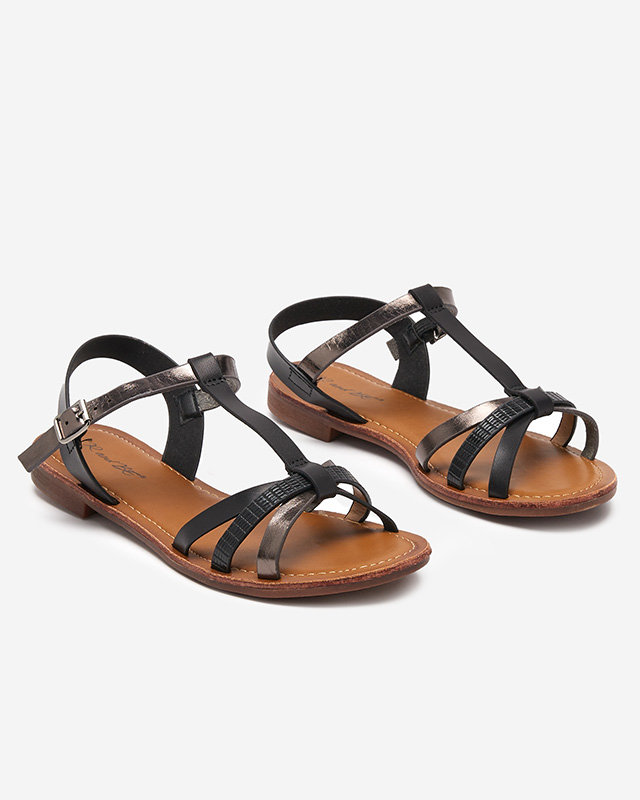 Schwarze Damensandale mit Graphitstreifen Logum - Kleidung