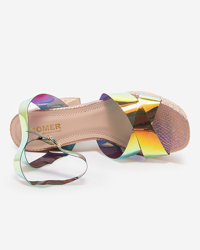 Roségoldene holografische Damensandalen auf dem Pfosten Tenssy - Schuhe