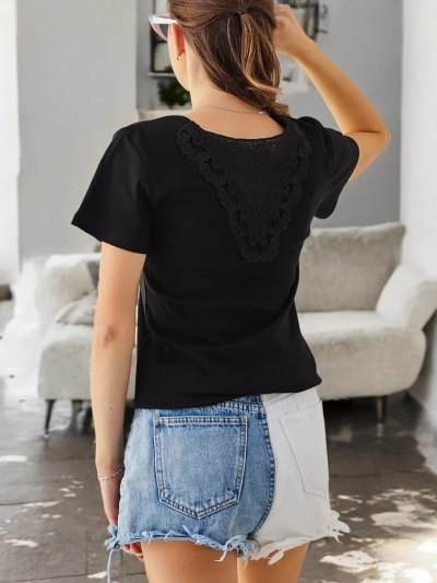 Royalfashion Damen Baumwoll-T-Shirt mit Spitze auf dem Rücken