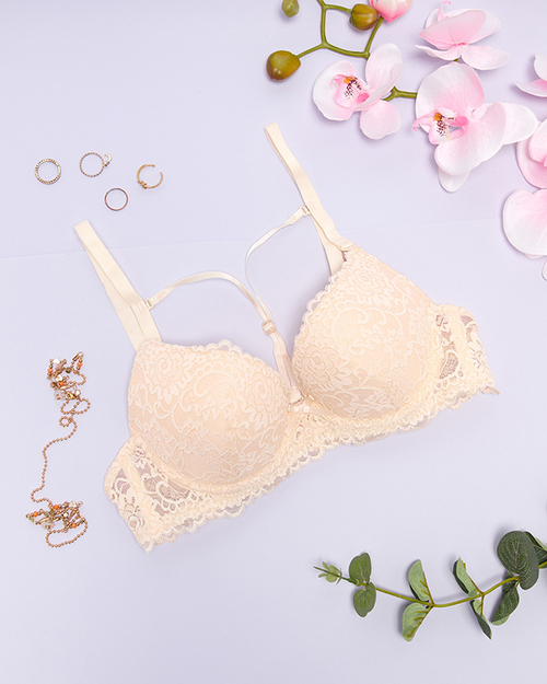 Бежевий мереживний бюстгальтер з бретелями - Нижня білизна