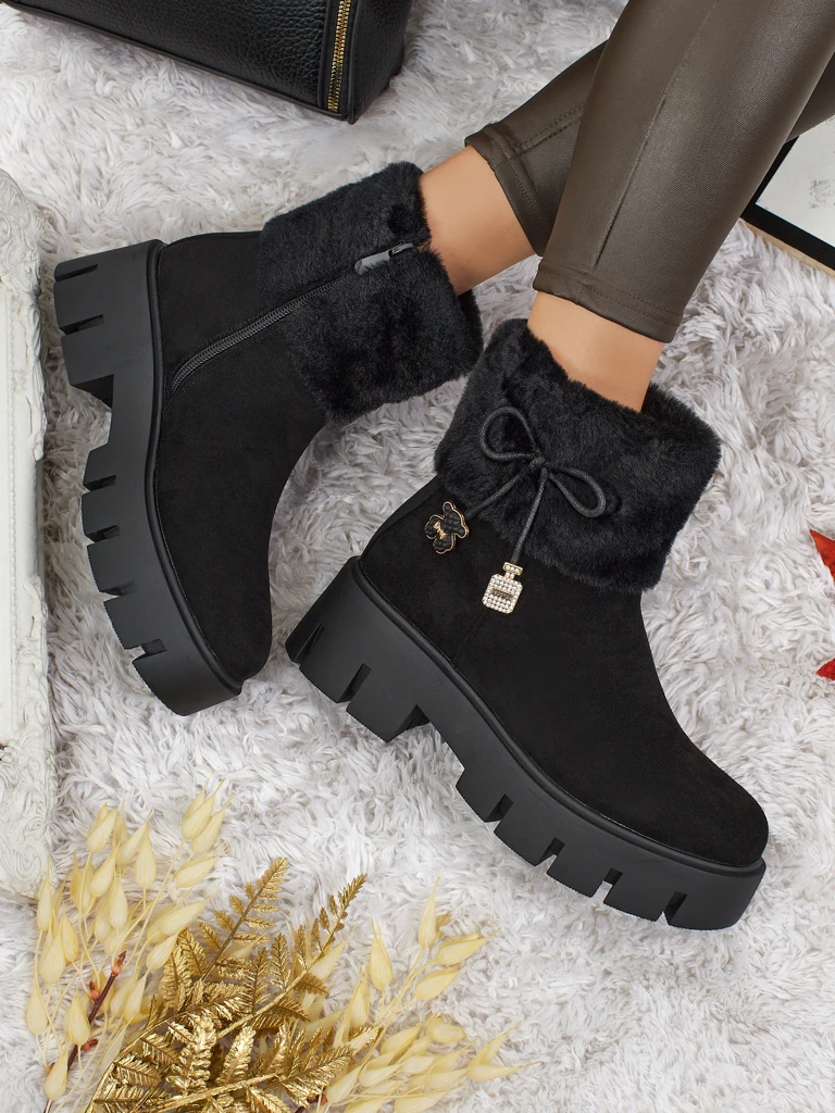 Höhere Damen Stiefeletten aus Öko-Wildlederimitat mit Fell Vernaya