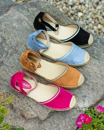 Royalfashion Damen-Espadrilles mit Zirkonen in blau Rieta