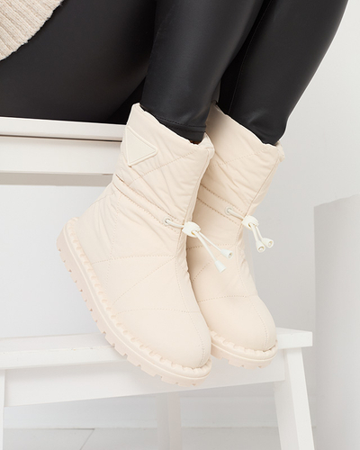 Cremefarbene, gesteppte Damen-Schneestiefel mit flacher Sohle Ferri - Footwear