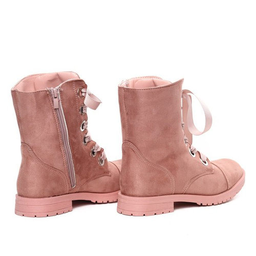 Różowe workery z ozdobną wstążką - Obuwie