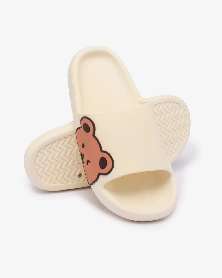 Royalfashion Weiße Damen-Gummi-Flip-Flops mit Teddybär Levekki