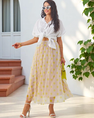 Royalfashion Damen Midi-Rock aus Viskose mit Tüll in gepunktet