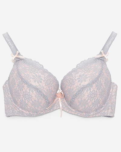 Grauer und rosa Damen-Spitzen-BH - Underwear