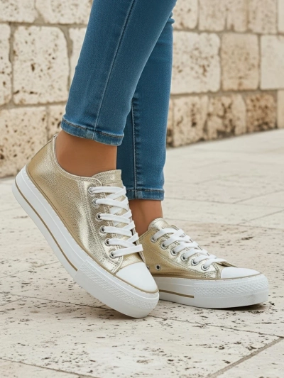 Aurelia Italia goldene Damen-Plateau-Sneakers Stoff Frühling Sommer