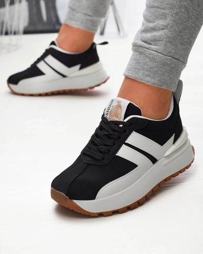 Schwarze Damen-Sportschuhe aus Öko-Leder mit bunten Einsätzen Tifora- Footwear