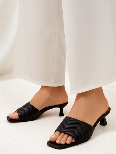 Damen-Sandalen Callista Nero mit 5 cm Stilettoabsatz, Sommer, ökologisches Leder