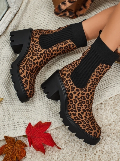 Gemusterte Damen Stiefeletten mit Blockabsatz aus Öko-Wildleder Anthere