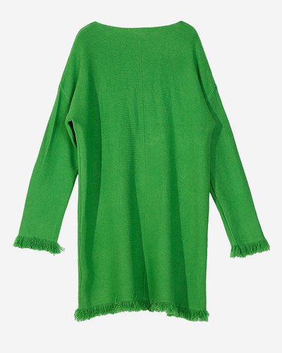 Grüner Damen-Tunika-Pullover mit Fransen - Kleidung
