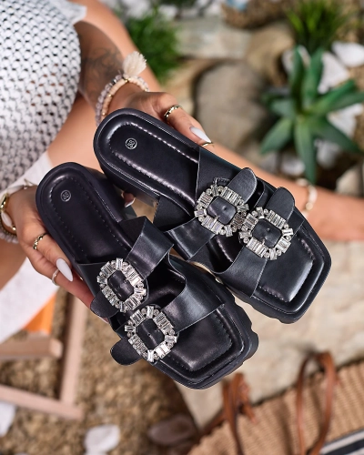 Royalfashion Black women's embellished Tireta heeled flip-flops