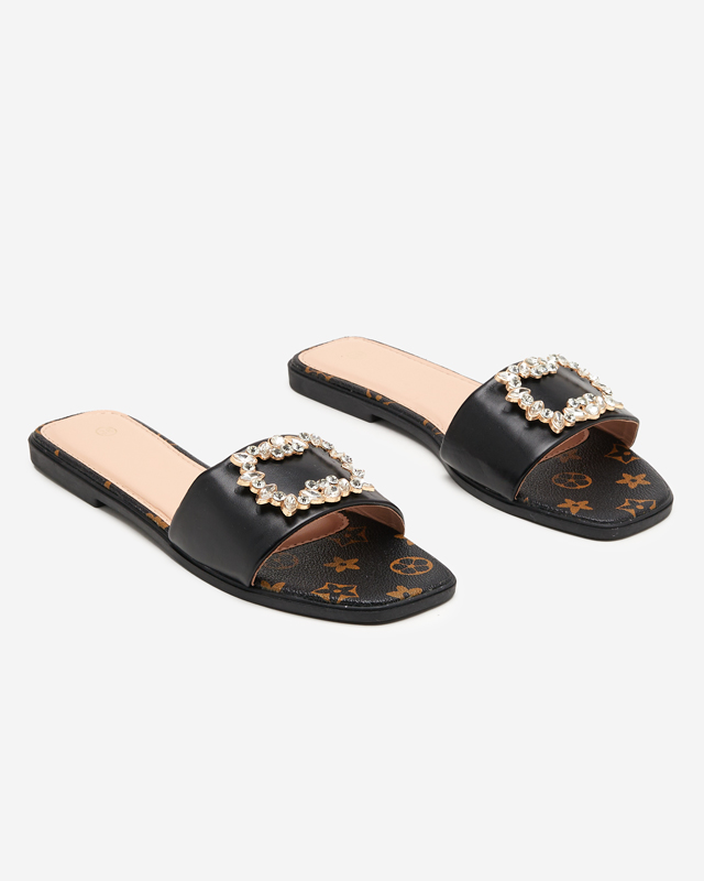 Schwarze Damenhausschuhe mit Ornament mit Zirkonia Nerilla - Schuhe