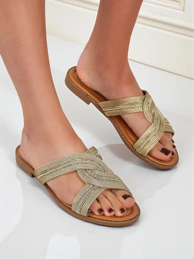 Royalfashion Damen Pantoletten Geflochten Woven Breeze