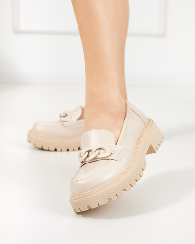 Beige Damenschuhe aus Öko-Leder mit Kette Konera - Schuhe