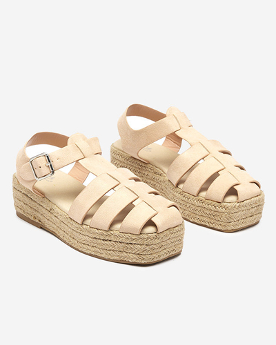 Beige Öko-Wildleder-Damensandalen auf der Keniso-Plattform - Schuhe