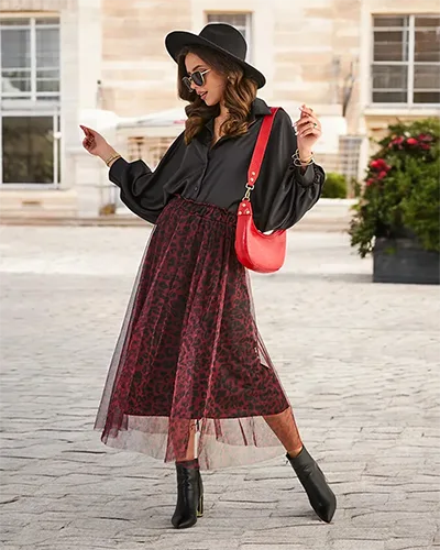 Royalfashion Gemusterter Midi-Rock für Damen mit Tüll