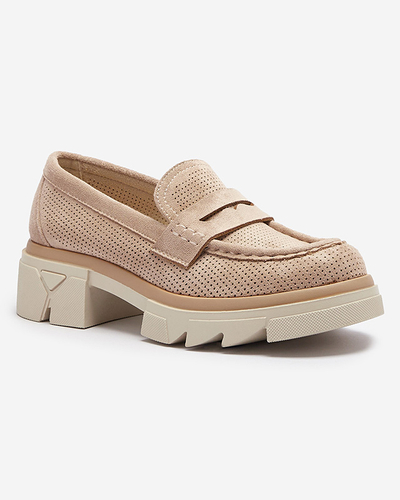 Hellbraune durchbrochene Damenmokassins mit fester Sohle Ejina - Footwear