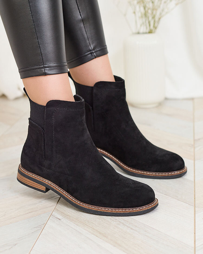 Royalfashion Schwarze Damenstiefel aus Öko-Wildleder Veysi a'la sztyblettes