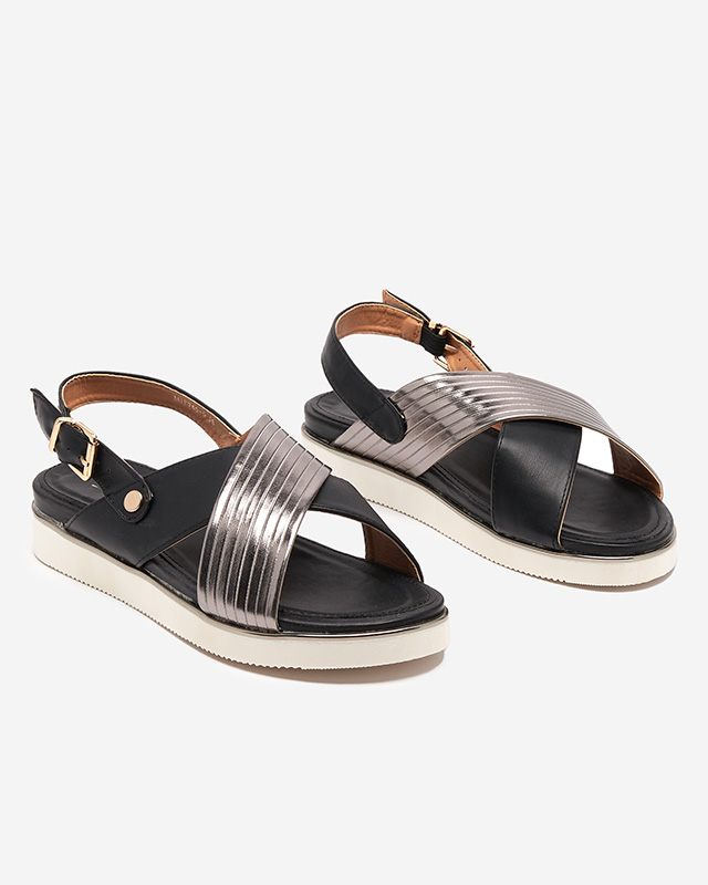 Schwarze Damensandalen mit silbernem Gürtel Gerii- Schuhe