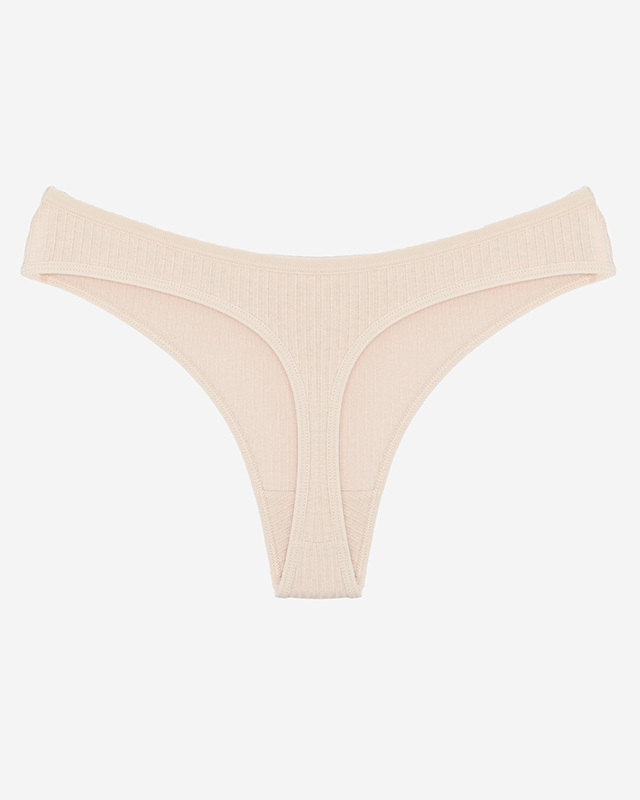 Beige gerippter Damen-Tanga-Slip mit Aufnäher- Unterwäsche