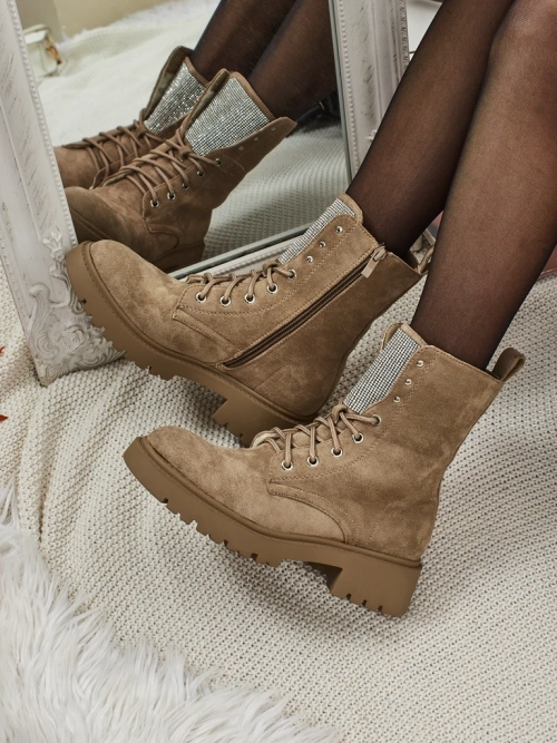 Еко замшеві шнуровані жіночі ботільйони Ferlyne
